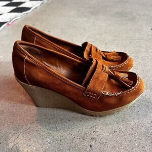 Vintage Y2K MIA Suede Tan Loafer Wedges Size 7